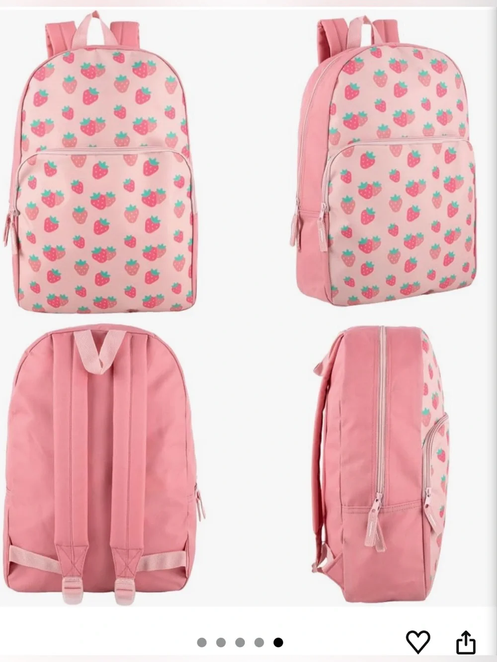 Kids Pink Strawberry Print Backpack - Cute Lightweight School Bag
